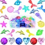 SelfTek 26 Pcs Pool Toys Diving Gems Ocean Theme Colorful Acrylic Diamond Gemstones Marine Animals Gem Underwater Swimming Dive Throw Toy for Kids with Storage Box