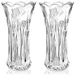 Dicunoy Set of 2 Glass Flower Vase, 9.5" Large Flower Vases for Centerpieces, Modern Clear Rose Vase, Heavy Duty Crystal Tall Cylinder Flared Vase for Home, Wedding, Living Room, Office