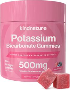 Kind Nature High Potassium Supplement 500mg - Chewable Gummies for Adults & Kids - Pure Potassium Bicarbonate Mineral Supplement - Vegan, Gluten Free, Non GMO - 60 Gummies (30 Day Supply)