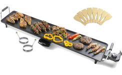 Andrew James Teppanyaki Electric Grill Plate & 2 Egg Rings | XXL Non-Stick Tabletop Griddle with 88cm x 23cm Hot Plate & Adjustable Temperature | Includes 8 Wooden Spatula