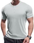 Muscle Cmdr Men's Slim Fit Henley Shirt Short Business Sleeve Casual 3 Metal Buton Casual Stylish T-Shirt Grey/L