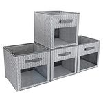 DOMEraax Cube Storage Bin for Kallax Shelves 4 Pack with Clear Window Large Boxes Basket with Handles Fabric Closet Organizer 13" x 13" x 13" Herringbone Pattern