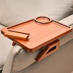 Couch/Sofa Arm Tray - Chair Arm Table Tray Clip on Sofa, Couch Tray for Arm with 360° Rotating Phone Holder, Natural Bamboo Home Furniture for Couches Arm, Gift for Mom Dad or Friends