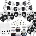 Marshmellow Dj Birthday Party Supplies, 86 Piece Kids Dj Rock Video Game Decorations - Include Balloons, Gift Bag,Banner,Bracelet, Tattoo Stickers, Cupcake Topper,Cake Topper Serve 12