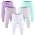 The Peanutshell Baby Girl Pants Set | 5 Pack in Newborn to 24 Month Sizes | Floral, Pink, White, Stars, Multicolored, 9 Months