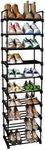 CUQOO 10 Tier Narrow Shoe Rack - Sturdy Metal Shoe Rack Footwear Storage | Quick Assembly No Tools Required | Anti-Rust Coating Shoe Organiser for Hallway Bedroom Bathroom | Space Saving Rack