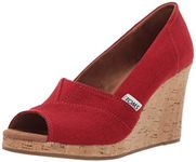 TOMS Women's Classic Espadrille Wedge Sandal, Red Crosshatch Jacquard, 7.5