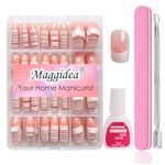 Maggidea False Nails Kit, 240Pcs French Press On Nails Short, Square False Nails With Glue Acrylic Fake Nails 12 Sizes Stick On Nails For Women French White Tip Nail Art with File And Cuticle Pusher