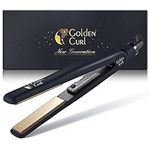 Golden Curl Tourmaline Coated Hair Straightener & Curler in One, Damage Free Hair with Unique Design & Temperature Adjustment, Steam Straighteners for Hair with 5 Years Warranty (Gold)