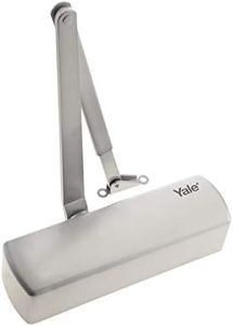 Yale P-2002 Standard Door Closer, Spring Loaded with Adjustable Tensioner, Automatic Closure of Doors Up to 80 kg, Silver Finish