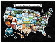 SEE MANY PLACES 28x22" USA Scratch Off Travel Map with Gold Foiling, Black