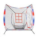 ChamGoal 7X7ft Gradient Baseball&Softball Net for Hitting and Pitching,Portable Baseball Practice Net for Batting with Carry Bag and Metal Frame for All Skill Levels and Kids (Baseball Net with Light)