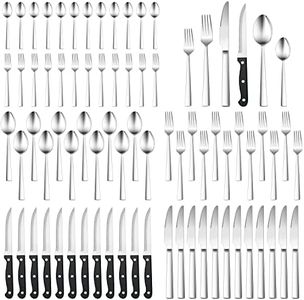 HaWare Cutlery Set for 12 People, 72-Piece Cutlery Set with Steak Knife, Stainless Steel Cutlery Set with Knife, Fork, Spoon, Elegant Cutlery for Home, Restaurant, Party, Dishwasher Safe