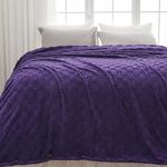 NEWCOSPLAY Super Soft Queen Blanket Purple Premium Silky Flannel Fleece 3D Checkered Lightweight Bed Blanket All Season Use (Purple Checkered, Queen(90"x90"))