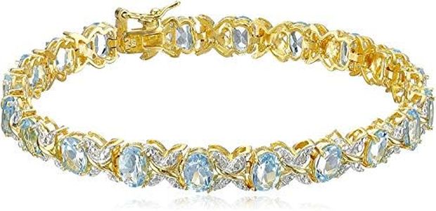 18k Gold and Rhodium Plated Sterling Silver Two Tone Alternating Oval Baby Swiss Blue Topaz and Sky Blue Topaz Bracelet, 7.25"