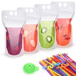 100PCS Drink Pouches with Straws for Adults Kids - Reclosable 16oz Juice Pouches Smoothie Drink Bags,Heavy Duty Hand