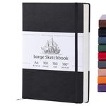 BEECHMORE BOOKS Art Sketch Book, XL A4 Black 156 pages 8.5 x 11.5 inch, Hardcover Leather Artist Sketchbook, Blank Sketch Pad For Drawing, Painting Supplies, Thick 160gsm Cream Paper, Boxed For Gifts