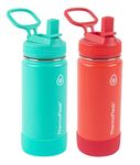 ThermoFlask Stainless Steel Kids Water Bottles with Straw Lid, BPA-Free, 474mL, 2 Count (Aquamarine/Red Robin)