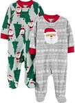 Simple Joys by Carter's Baby Holiday Fleece Footed Sleep and Play, Pack of 2, Green Santa/Grey Festive Print, 3-6 Months