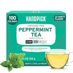 HANDPICK, Peppermint Tea Bags (100 Count) Non-GMO, 100% Pure Peppermint Herbal Tea Bags - Minty, Fresh & Cool flavor | Premium Round Eco-conscious Tea Bags