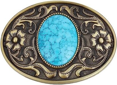 GORGECRAFT Turquoise Pierre Boutons 90×66Mm Boucles de Ceinture Hommes Américain Western Cowboy Indien Éléments Vintage Turquoise Boucle de Ceinture Ovale avec Fleur pour Ceinture Homme,Bronze Antique