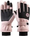 Thermal Touchscreen Gloves for Men & Women- Waterproof &Windproof Winter Gloves for Cycling, Running, Hiking, and Outdoor Sports (Women's Darkgray+Pink)