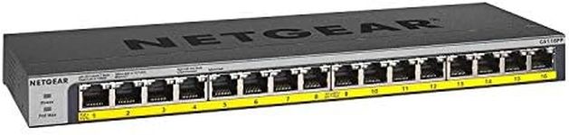 NETGEAR PoE Switch 16 Port Gigabit Ethernet Unmanaged Network Switch (GS116PP) - with 16 x PoE+ @ 183 W, Desktop, Wall Mount or Rackmount, and Limited Protection