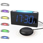 Vibrating Alarm Clock for Heavy Sleeper/Deaf/Hear Impaired, Loud Alarm Clock with Bed Shaker, 7" LED Display & Full Range Dimmer, 7-Color Night Light, 2 USB Ports, Plug-In Clock & Battery Backup