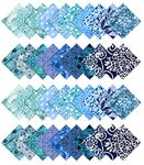 Soimoi Aaian Batik Print Precut 5-inch Cotton Fabric Quilting Squares Charm Pack DIY Patchwork Sewing Craft-Sea Green & Blues