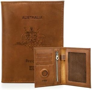 CONTACTS Full Grain Leather Airtag Passport Holder RFID Blocking Travel Passport Wallet for Men and Women Passport Cover Case with 4 Cards Slots, Coin Pocket (Badge, Camel Brown)
