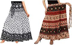 Radhe Collection Jaipuri Rajasthani Printed Cotton Maxi Fashion Skirts (Multicolor)