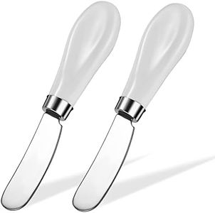 2 Pack Stainless Steel Butter Spreader Knife, Butter Knife with White Porcelain Handle, Cheese Butter Spreader Knives for Kitchen