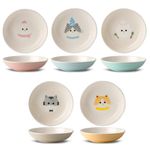 Seyatoo Ceramic Cat Bowls Set - 5.5 inch Wide Cat Food Bowls Whisker Fatigue Friendly, 5 Colorful Cat Dish Kitten Dishes with Cute Cat Pattern, Cat Plates for Wet Food Dry Food Water