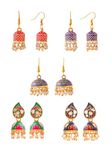 Yellow Chimes Meenakari Jhumka Earrings for Women | Traditional Jhumki Earrings Set for Girls | Combo of 5 Pairs Jhumkas Ethnic Gold Plated Women Earrings | Birthday Gift For Girls