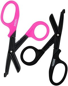 Madison Supply Medical Scissors, EMT and Trauma Shears - 7.5 Inch Premium Quality Stainless Steel Bandage Scissors - Fluoride-Coated with Non-Stick Blades - 2 Pack (Black/Pink)