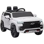 Aosom 12V Licensed Chevrolet Tahoe Ride On Car, Kids Ride On Car with Remote Control, 3 Speeds, Spring Suspension, LED Light, Horn, Music, Electric Kids Car for 3-6 Years Old White