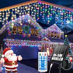 RJEDL Outdoor Solar Christmas Icicle Lights 18+5m/75.5ft 600 Led Solar Icicle String Lights with USB Port & Remote Control Solar Hanging Lights Waterproof for Outside Backyard Balcony Decor