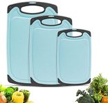 Cutting Boards Kitchen Cutting Board (3-Piece Set) Chopping Boards- Plastic Cutting Boards Set, Juice Grooves, BPA-Free and Dishwasher Safe (Blue)