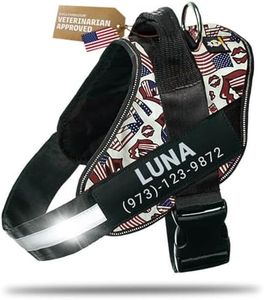 DOGGYKINGDOM Personalized Dog Harness with Custom Name Patches, No Choke, Reflective, Adjustable, Soft Padded Dog Vest Harness with Easy Control Handle for Medium Sized Dog, USA, M