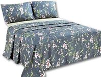 Tache Neutral Pink Grey Floral Flat Sheet Only - Cherry Blossom Dusk - Luxurious Cotton Top Bed Sheet with Pillowcase - 2 Piece Set - Twin