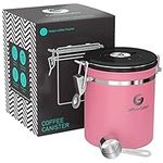 Coffee Gator Coffee Storage - Stainless Steel Tea and Sugar Containers - Canisters w/Date-Tracker, CO2 Valve for Freshness & Scoop - Medium, Pink