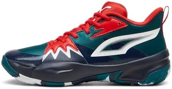 PUMA Men's Genetics Basketball Shoe Sneaker, Club Navy-Cold Green-for All Time Red, 8
