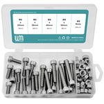 M8 Socket Head Cap Screw and Nut Combination Box Mechanical Socket Head Bolt Set, 304 Stainless Steel 18-8, Full Thread, Bright Finish