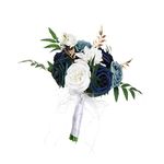 Artificial Flowers Bridesmaid Flower Flower Arrangements Handmade Bridal Wedding Bouquet Rustic Style for Bridal Shower Anniversary Ornament, Blue White