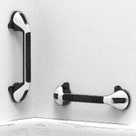 AquaChase 2-Pack Suction Shower Grab Bar with Indicators, Tool-Free Installation, Steady Handle for Balance Assist for Bathtub, Toilet, Bathroom (White/Black, 17in)