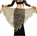 VRITRAZ Women's Chiffon Belly Dance Hip Scarf Waistband Mini Belt Skirt Mixed Colors Sequence Beads And Coins Gold