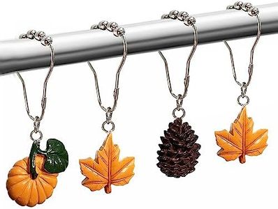 Fall Shower Curtain Hooks, Cute Farmhouse Pumpkin Maple Leaves Shower Curtain Hooks Ring Rustic Autumn Themed Forest Cabin Bathroom Decor