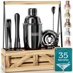 BARE BARREL® Martini Cocktail Making Kit | Bartender Kit Cocktail Shaker Set Maker | Farmhouse Rustic Portable Caddy & 35 Recipe Cards | Mixology Cocktail Gift Set (Black.)