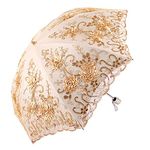 Honeystore Vintage Lace UV Sun Parasol Folding 3D Flower Embroidery Umbrella 2 Folding Yellow