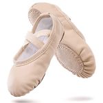 Ballet Shoes for Girls Split Sole Dance Flats Leather Ballet Slippers Gymnastics Shoes for Kids Toddlers Women Adults Beige 6.5 UK